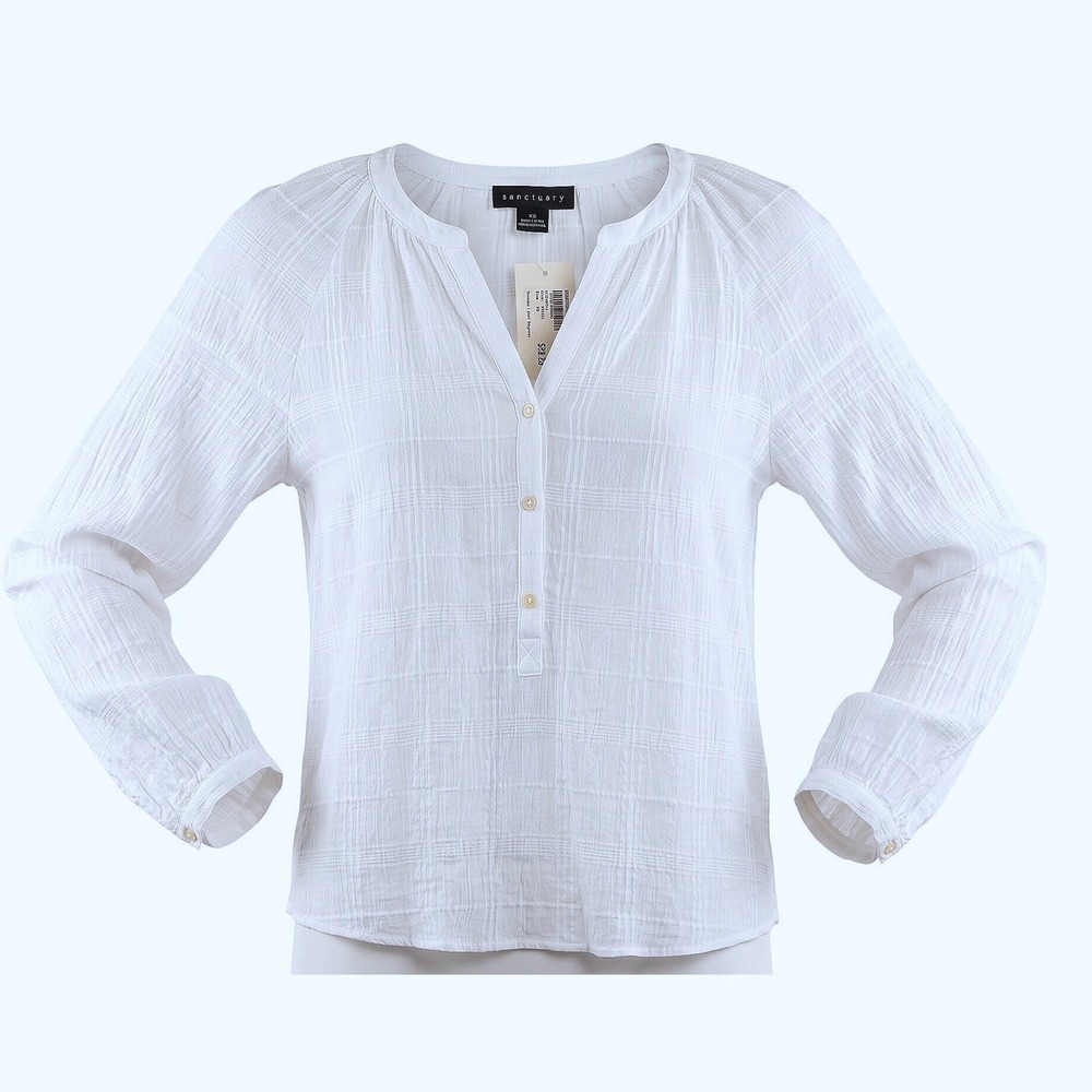 Sanctuary Evereve Sundays Best Popover‎ Blouse White Textured Cotton XS NWT